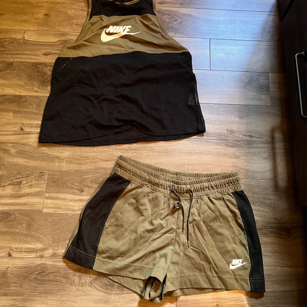 Nike Women's Khaki and Black Athletic Shorts